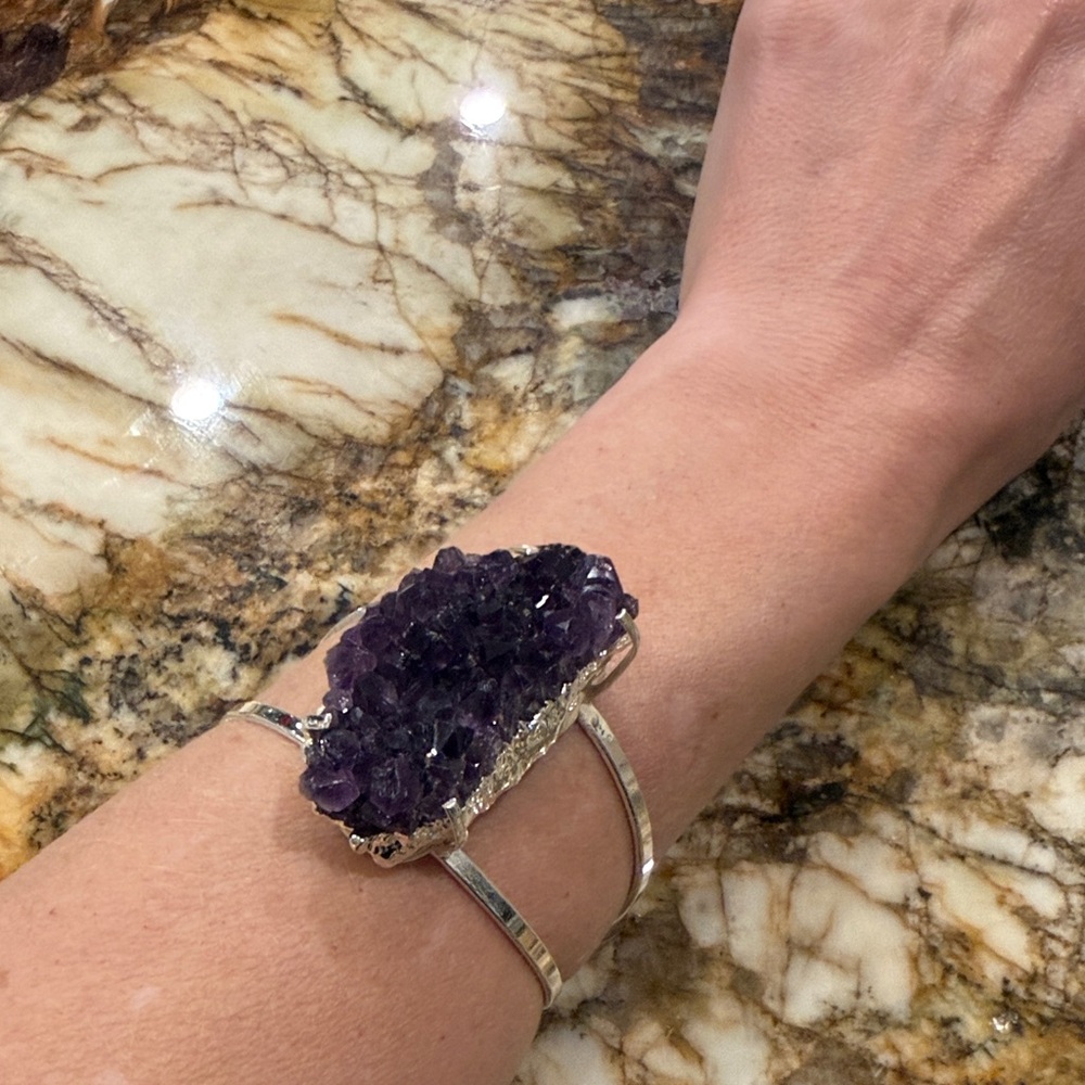 SOLD Silver Amethyst Druzy adjustable Cuff Bracelet